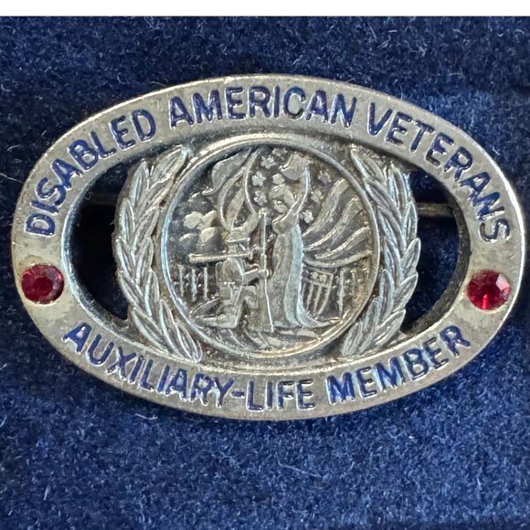 Disabled American Veterans Auxiliary Life Member Pin Red Rhinestones Vintage - Picture 3 of 5